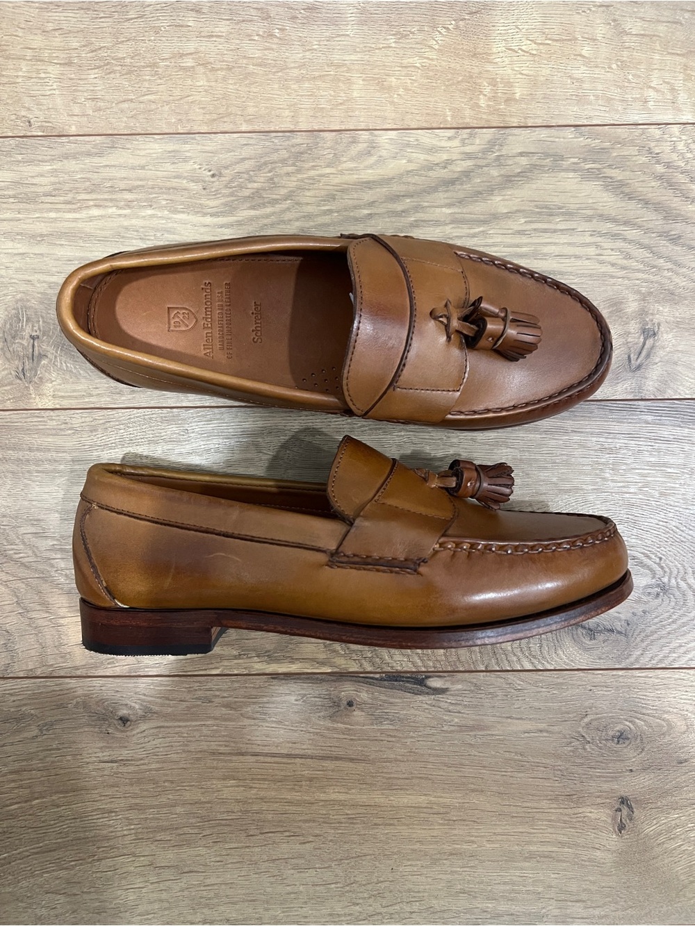 Allen Edmond Schreier Loafers Tan Leather - sz 8.5 EEE NEW W/O BOX